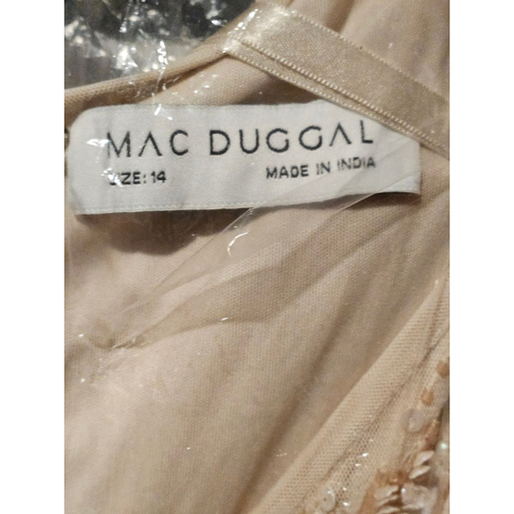 Mac Duggal Gown Size 14 Beige with Gold and Clear Sequins Gown - Picture 5 of 8